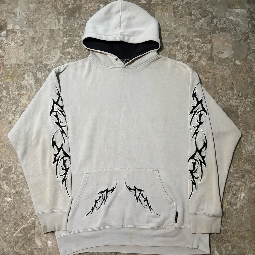 Vintage Sapphire Lounge Hoodie Mens XL Cream Tribal JNCO Y2K Distressed